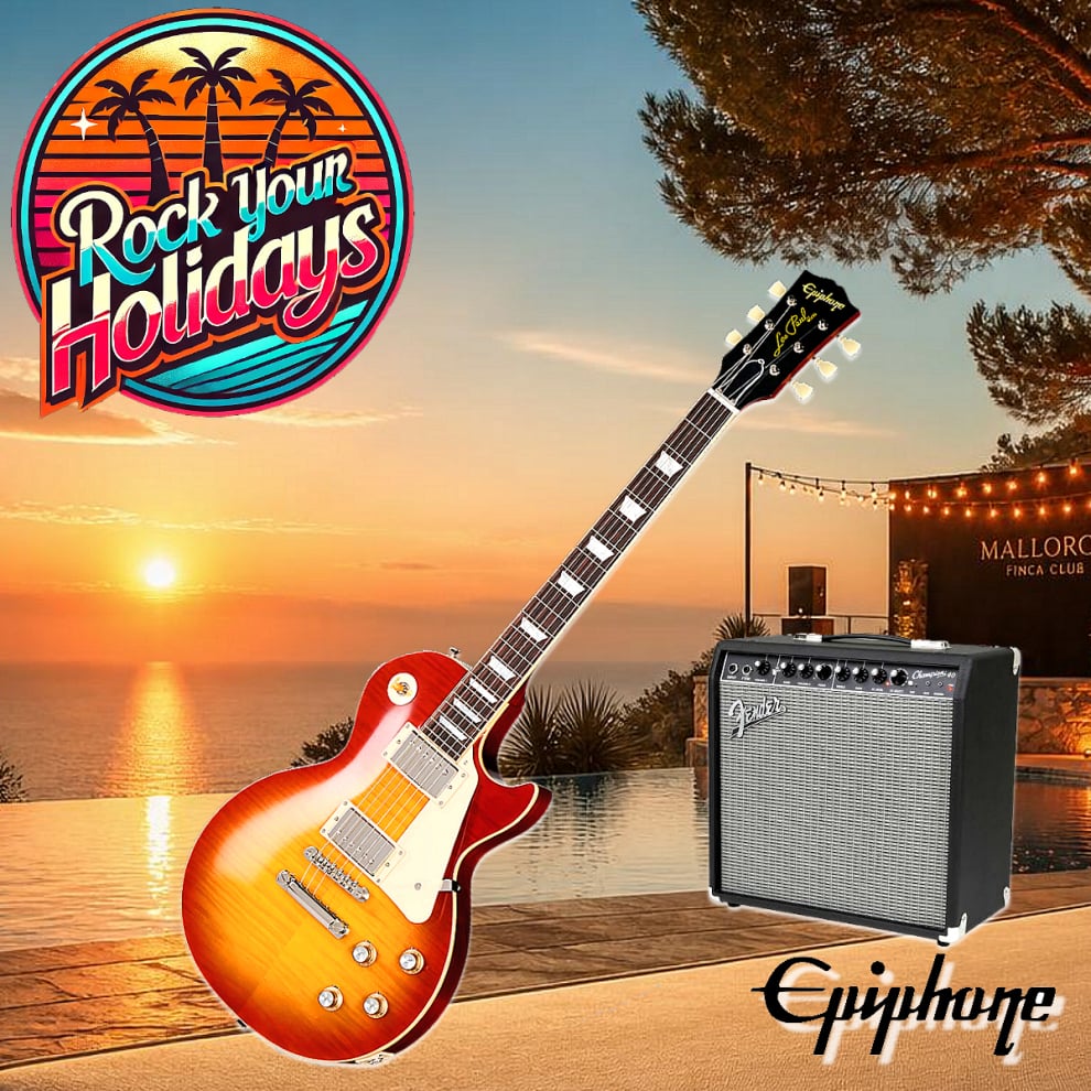 Vermietung von Epiphone Les Paul E-Gitarre und Zubehör für den Finca Urlaub auf Mallorca
