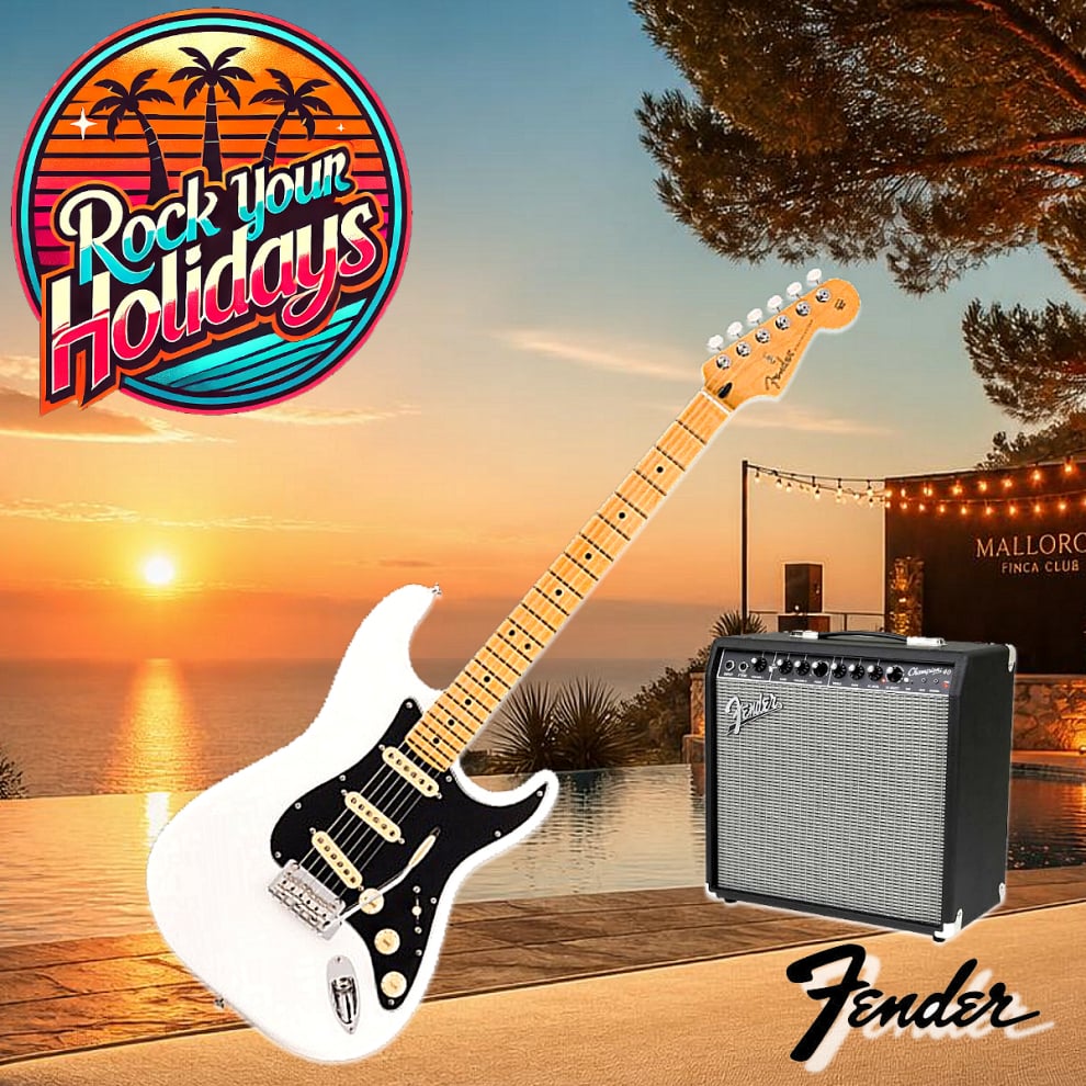 Vermietung von Fender Stratocaster E-Gitarre und Zubehör für den Finca Urlaub auf Mallorca