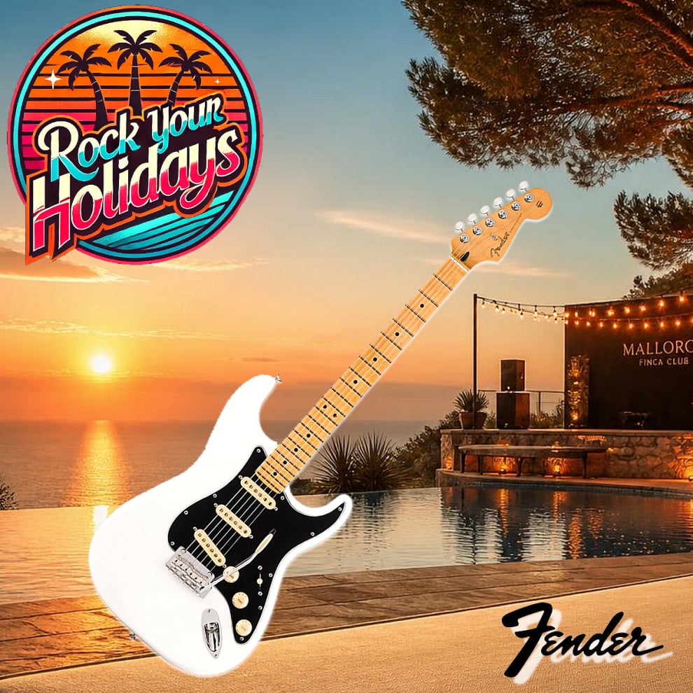 Vermietung von Fender Stratocaster E-Gitarre und Zubehör für den Finca Urlaub auf Mallorca