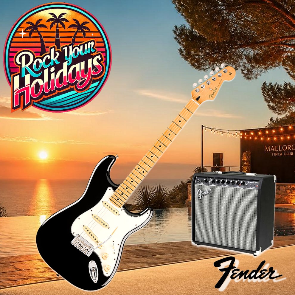 Vermietung von Fender Stratocaster E-Gitarre und Zubehör für den Finca Urlaub auf Mallorca