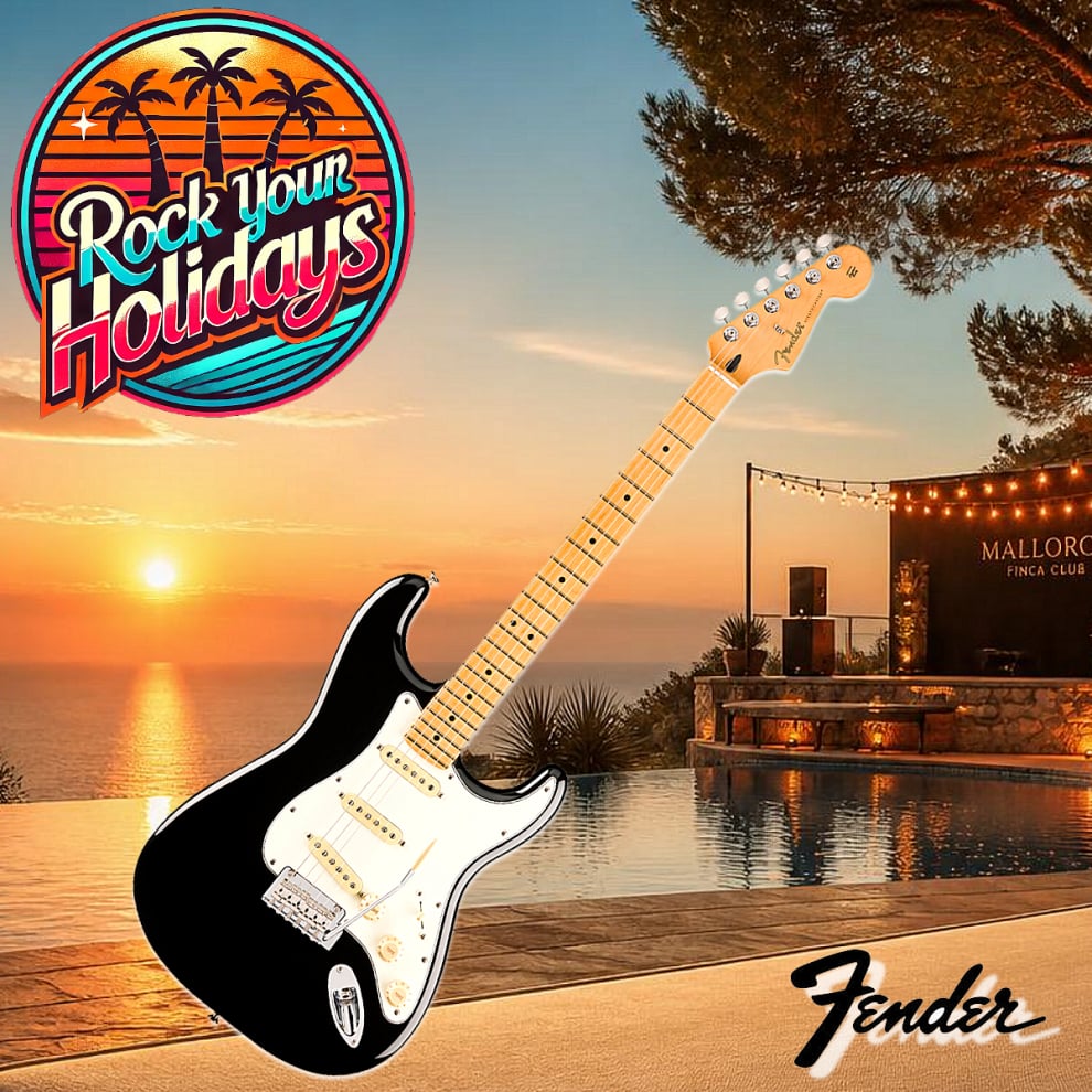 Vermietung von Fender Stratocaster E-Gitarre und Zubehör für den Finca Urlaub auf Mallorca